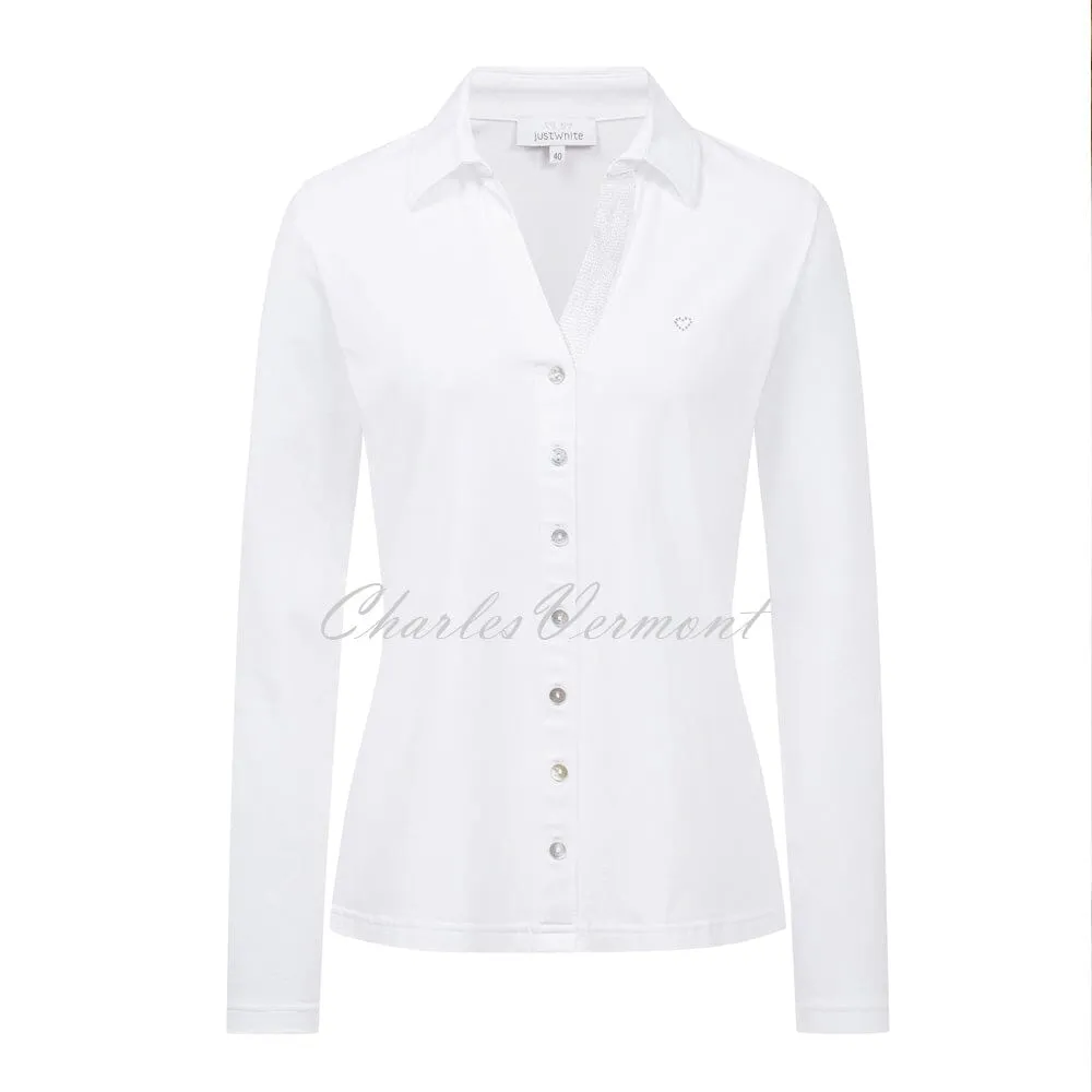 Just White Long Sleeve Blouse – Style J1303-010 (White)