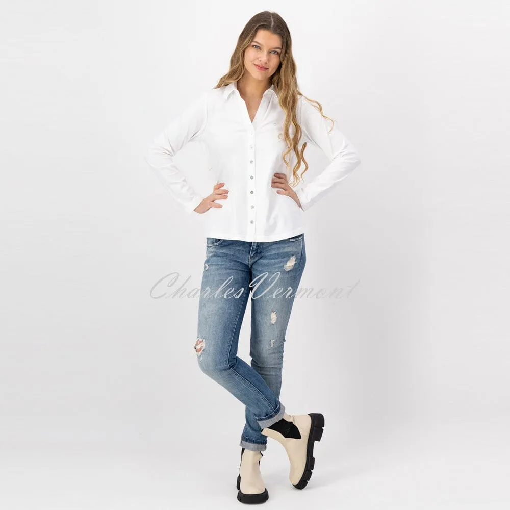 Just White Long Sleeve Blouse – Style J1303-010 (White)