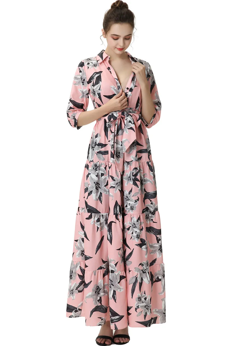 Kimi   Kai Maternity "Cora" Nursing Maxi Shirt Dress