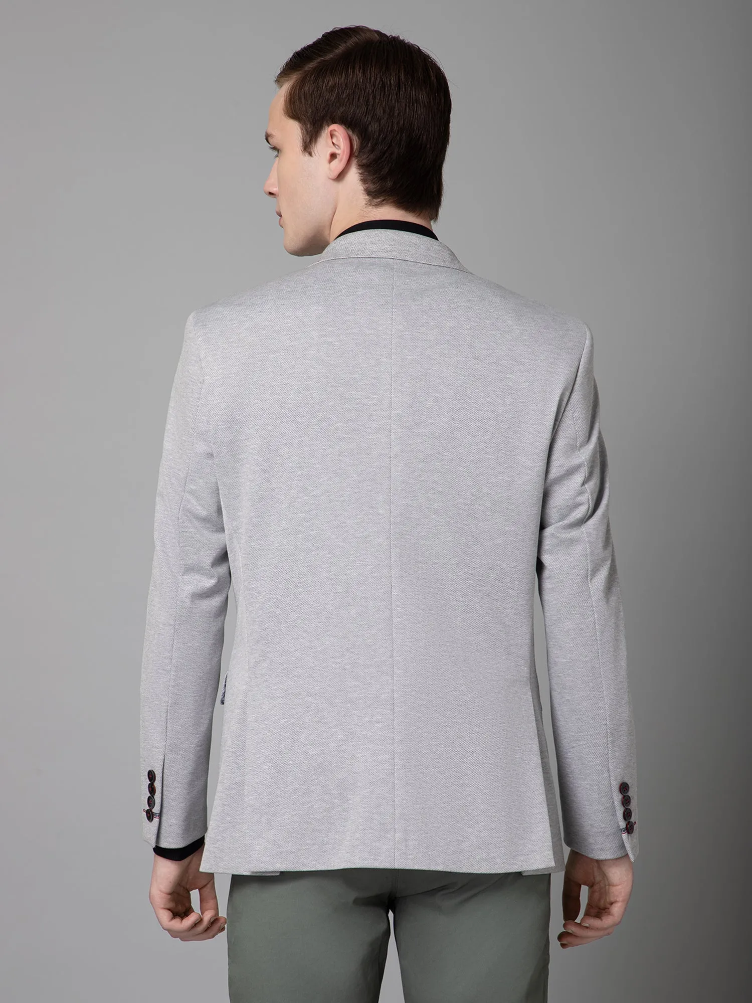 Light Grey Self Design Full Sleeves Casual Blazer For Men