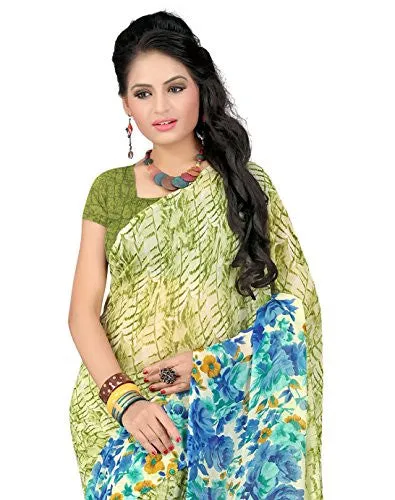 Livie Women's Georgette Sarees Party Wear/Fancy Georgette Sarees/Printed Georgette Sarees - Cerulean Blue &amp; Lime Green