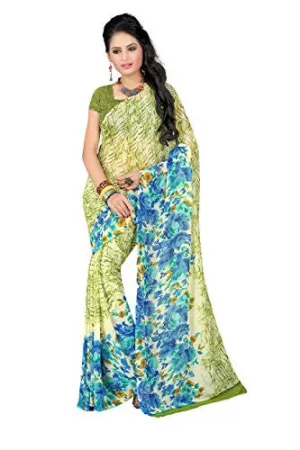 Livie Women's Georgette Sarees Party Wear/Fancy Georgette Sarees/Printed Georgette Sarees - Cerulean Blue &amp; Lime Green