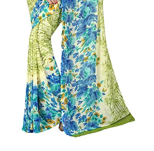 Livie Women's Georgette Sarees Party Wear/Fancy Georgette Sarees/Printed Georgette Sarees - Cerulean Blue &amp; Lime Green