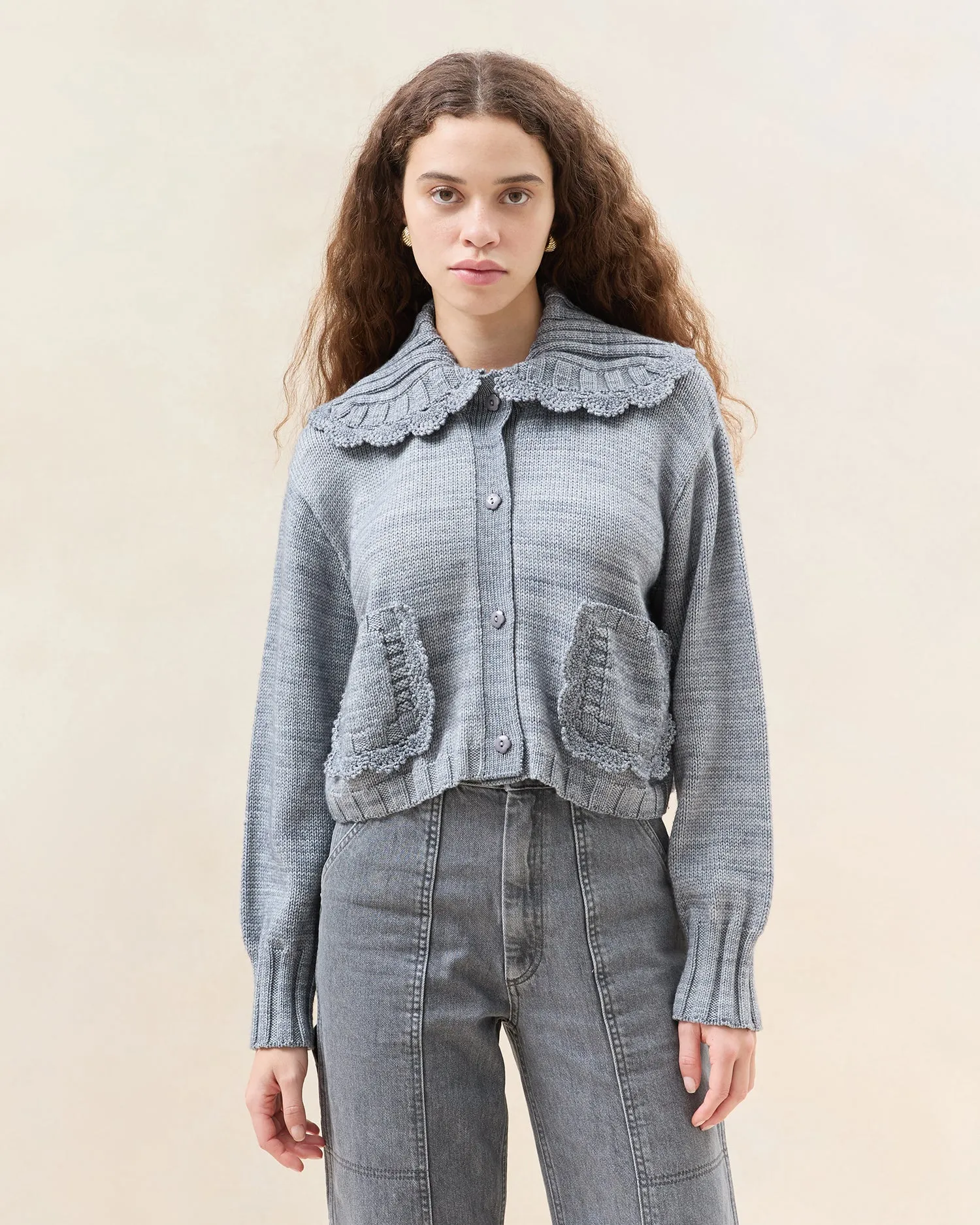 Lo Grey Collared Cardigan