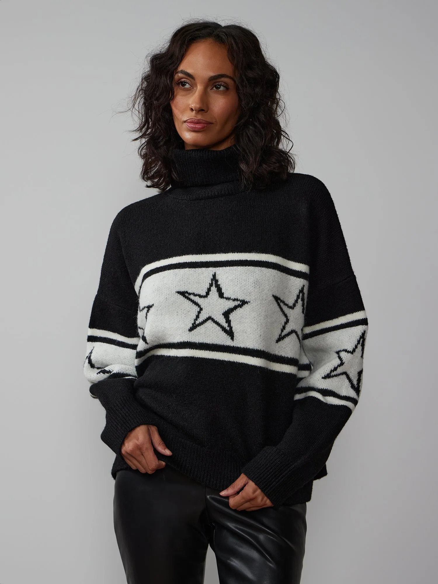 Long Sleeve Turtleneck Star Stripe Sweater