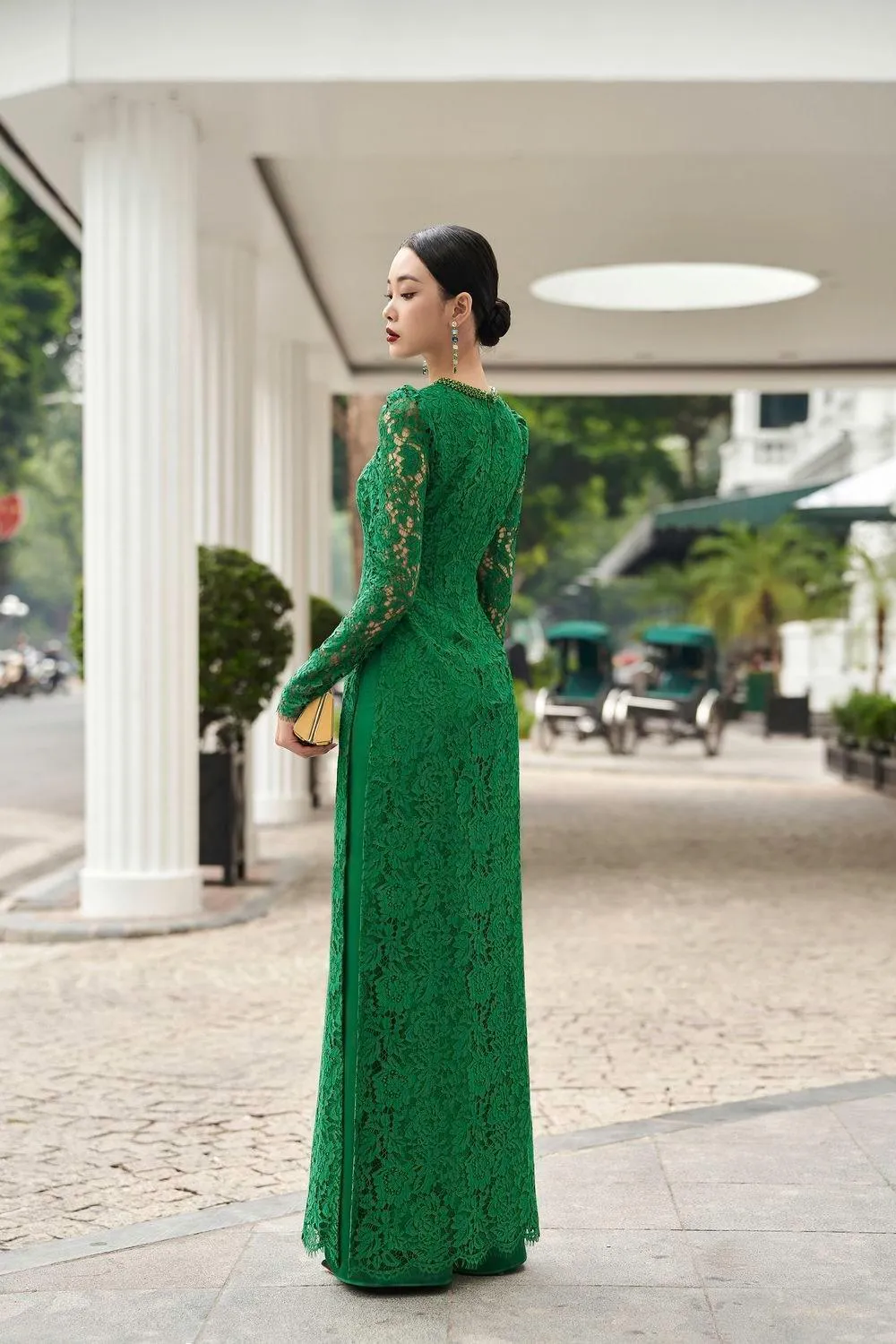 Lumina Straight Stone Silk Lace Floor Length Ao Dai