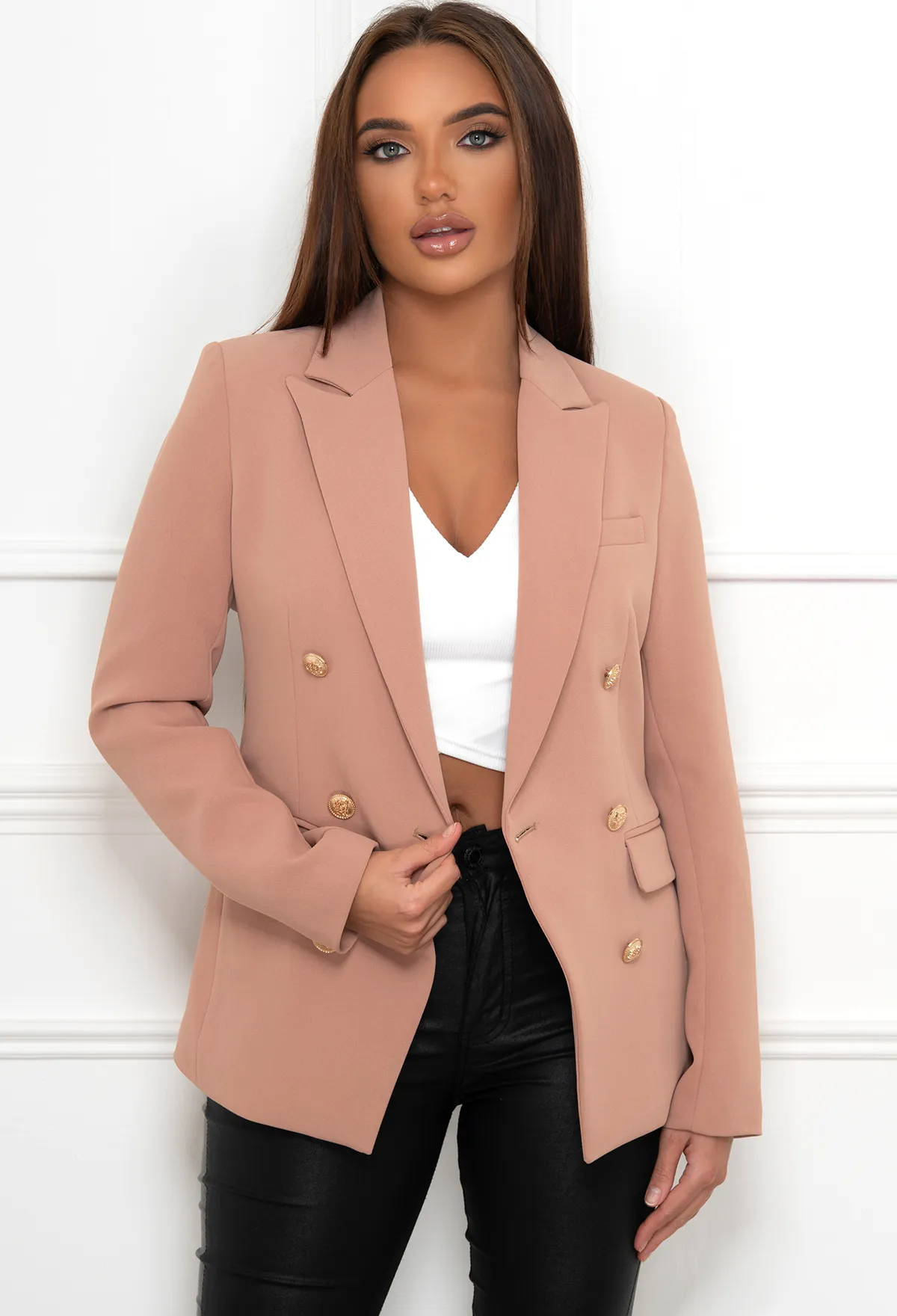 Luxe To Kill Camel Tailored Gold Button Blazer