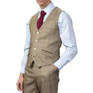 Men's Waistcoat Brown Check Slim Fit Vest