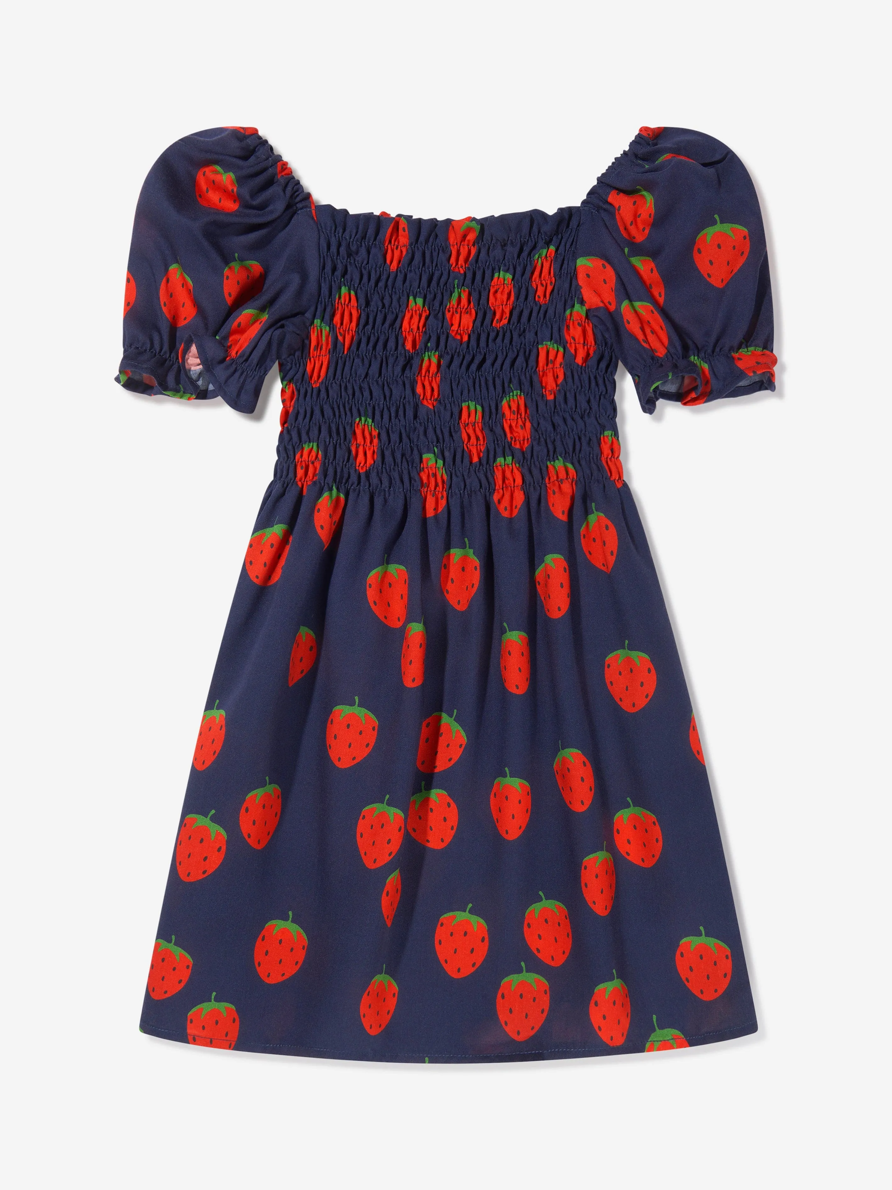 Mini Rodini Girls Strawberry Print Dress In Navy