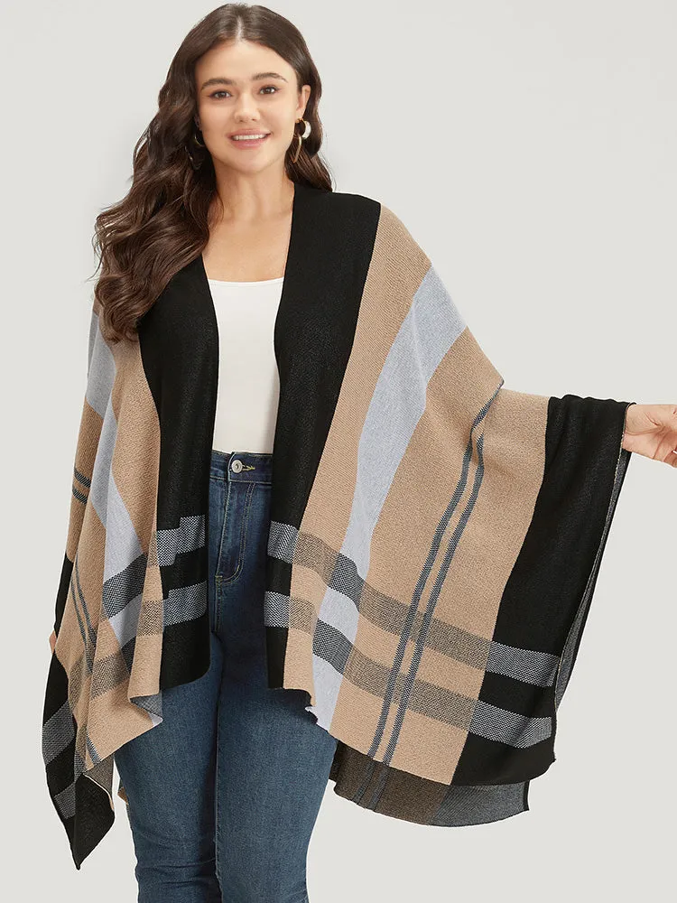 Multi-wear Plaid Shawl Cardigan