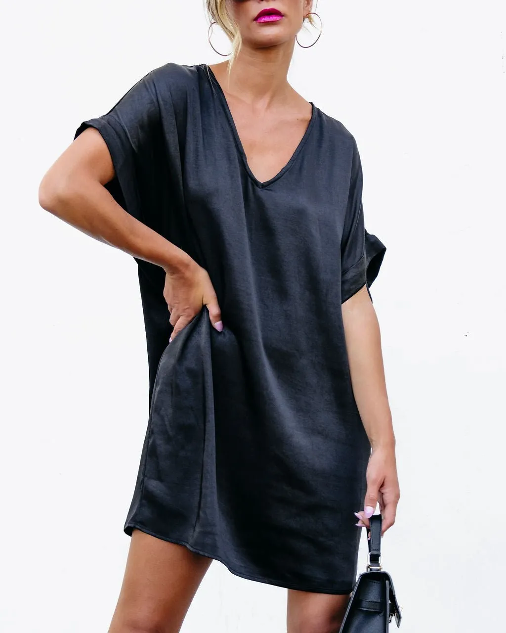 Muse By Magnolia Black Satin Mini Dress - FINAL SALE