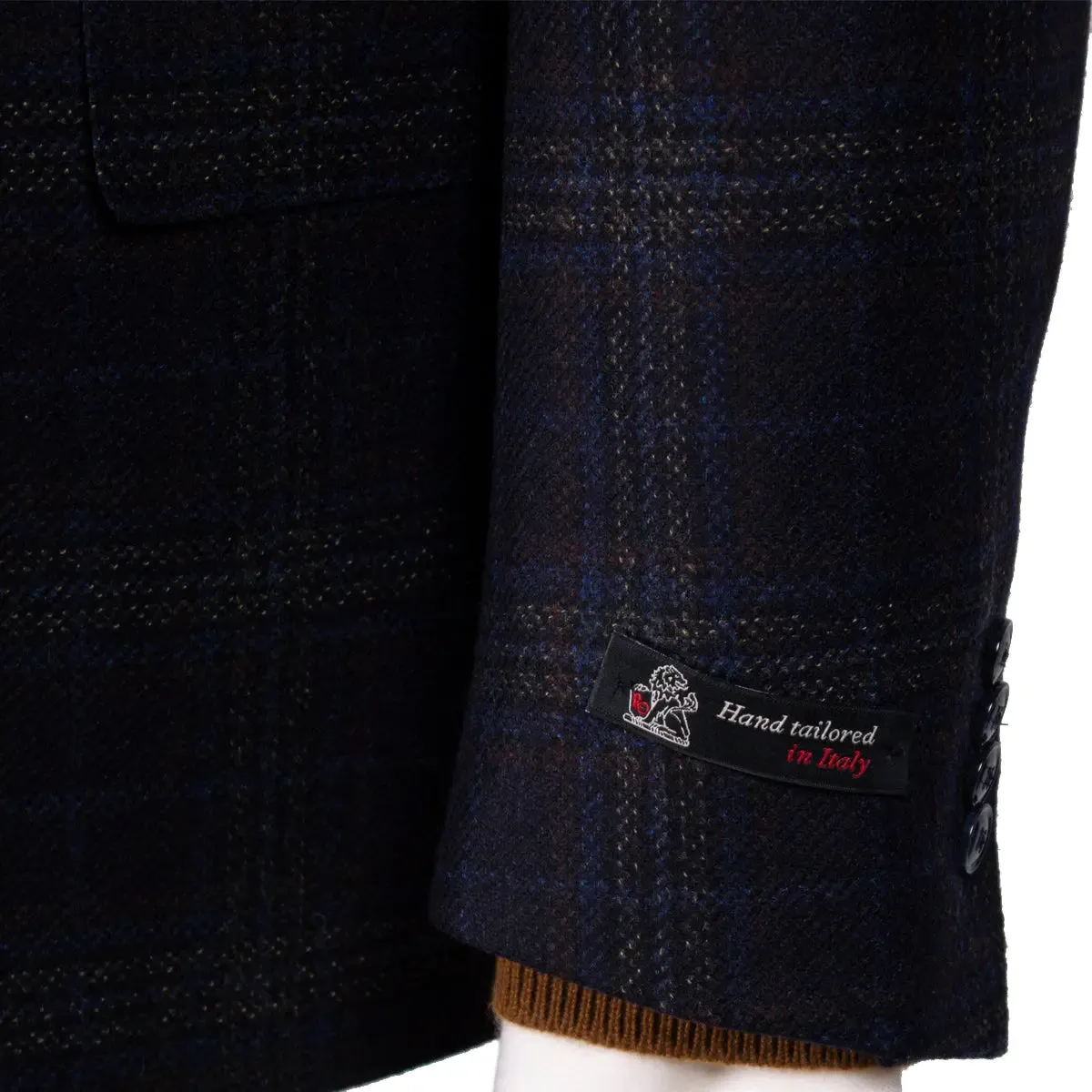 Navy Blue & Brown Check Wool & Cashmere Jacket