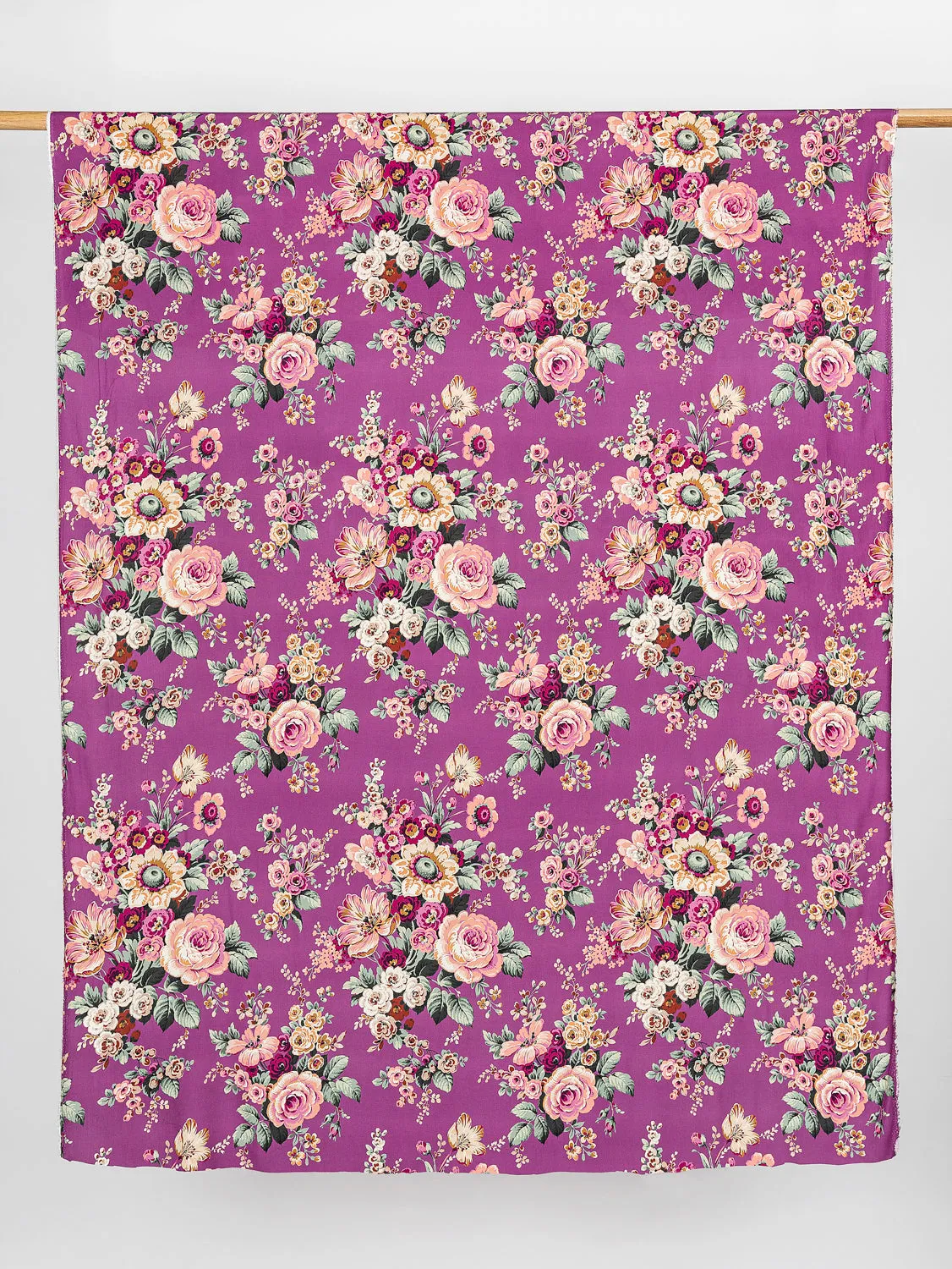 Nostalgic Peony Viscose Floral Print - Purple   Green   Cream - Swatch