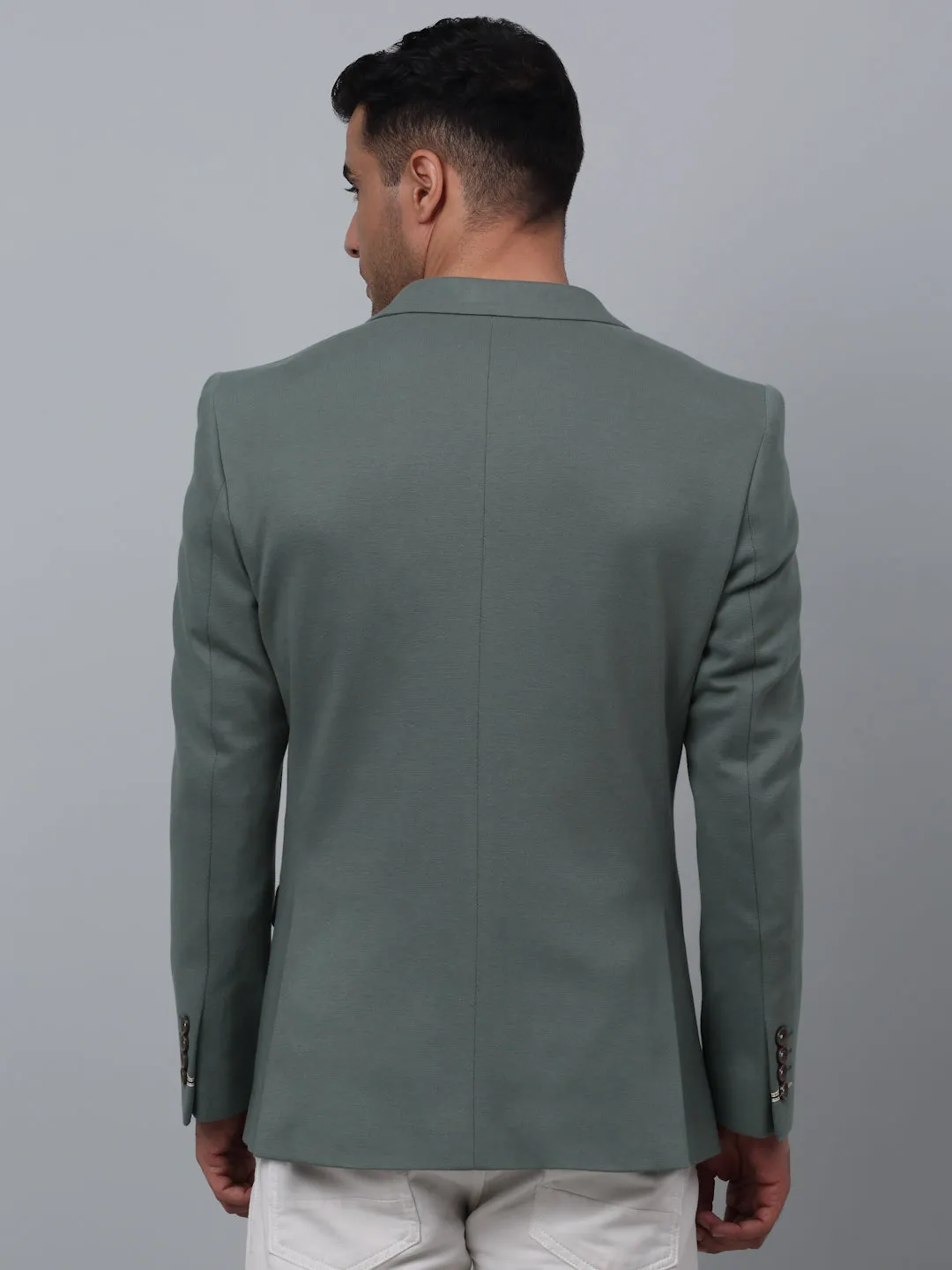 Olive Green Solid Full Sleeves Casual Blazer For Men