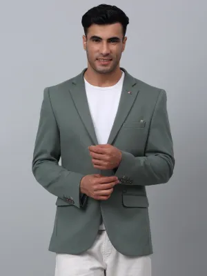 Olive Green Solid Full Sleeves Casual Blazer For Men