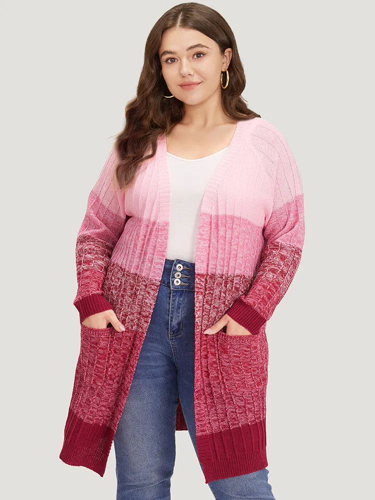 Ombre Colorblock Patched Pocket Tunic Cardigan