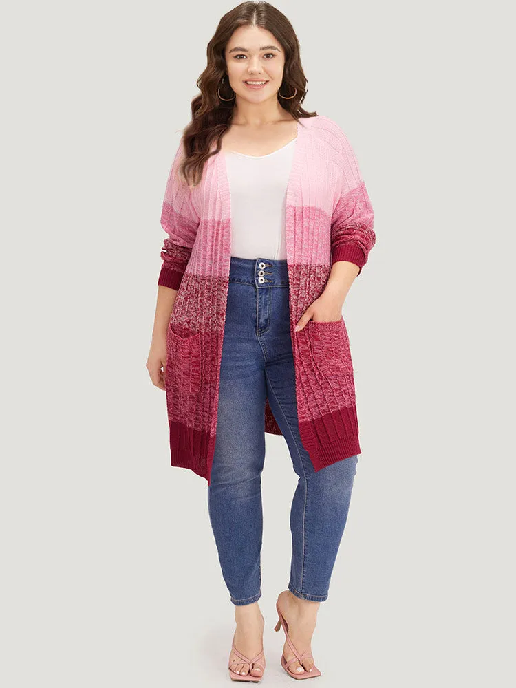 Ombre Colorblock Patched Pocket Tunic Cardigan