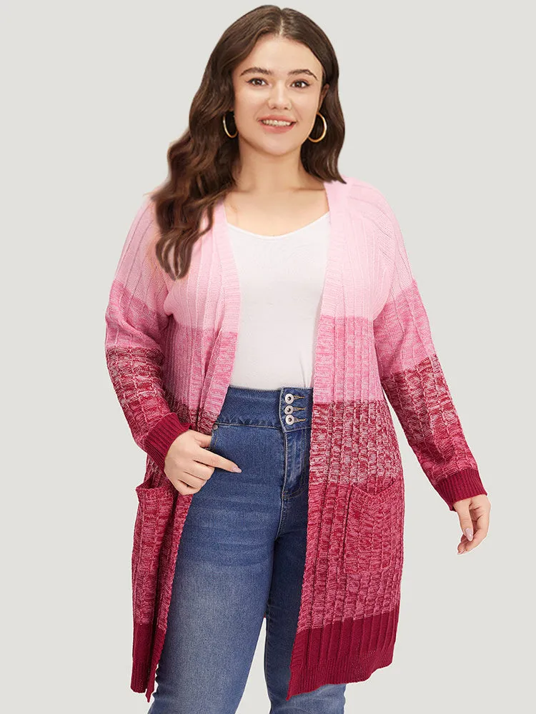 Ombre Colorblock Patched Pocket Tunic Cardigan