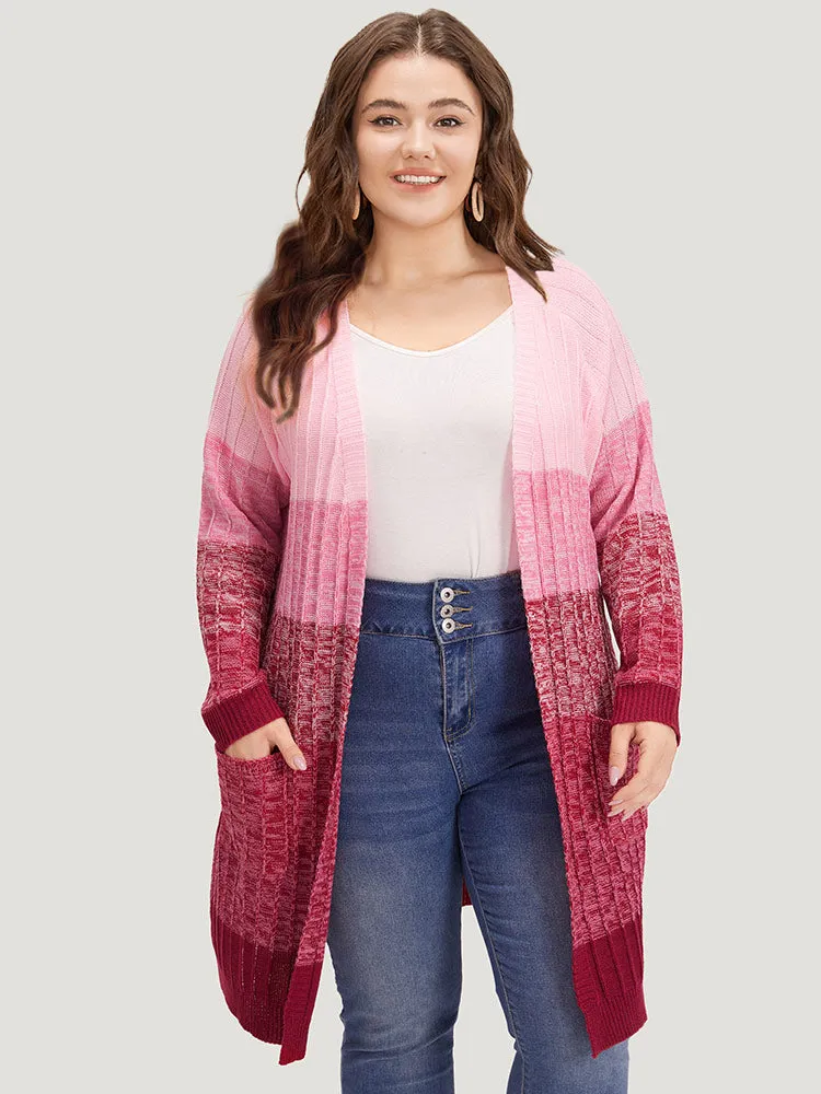 Ombre Colorblock Patched Pocket Tunic Cardigan