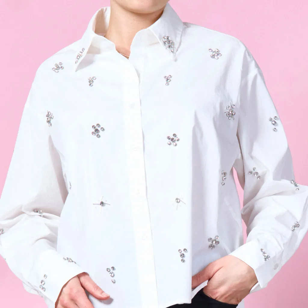 Oversized shirt with rhinestones decorations wholesale