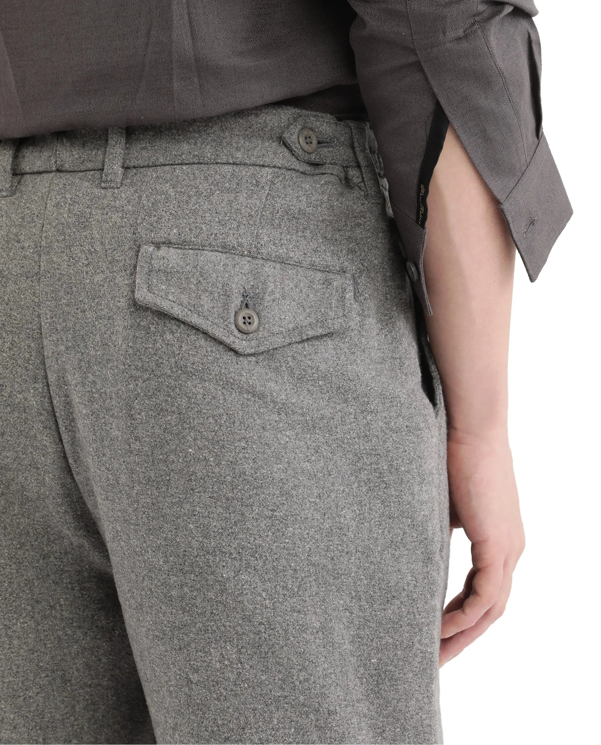 Rare Rabbit Men's Kaino Dark Grey Felt Fabric Button Closure Pleated Front Regular Fit Textured Trouser