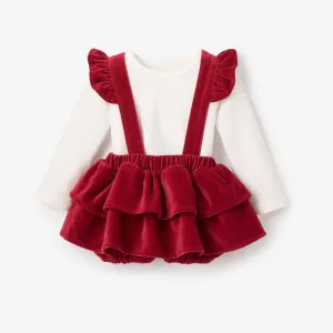 Red Velvet Jumper Skirt Set - Select Size