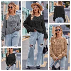 Round Neck Cable-Knit Sweater