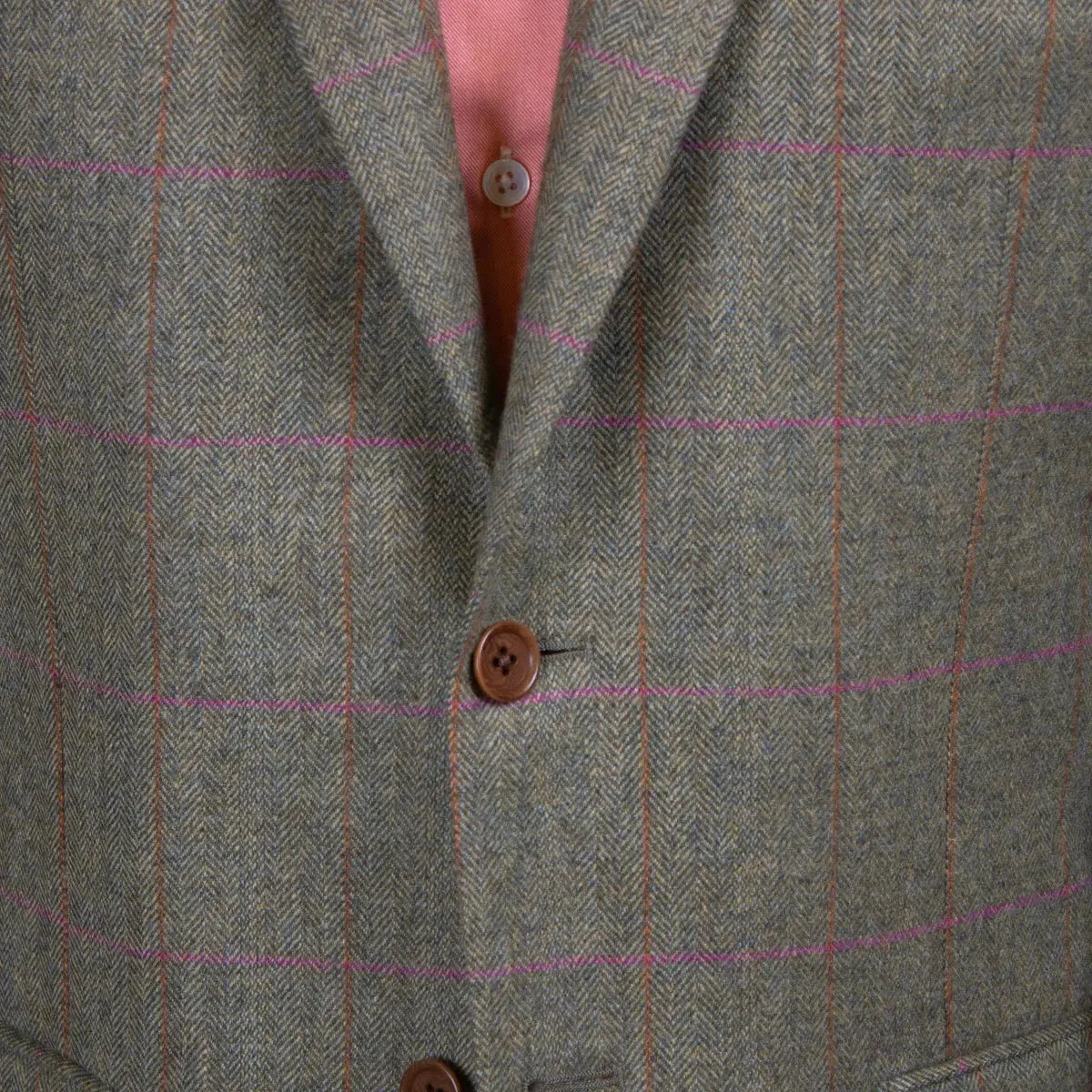 Sage Herringbone & Pink Check Wool & Cashmere Jacket