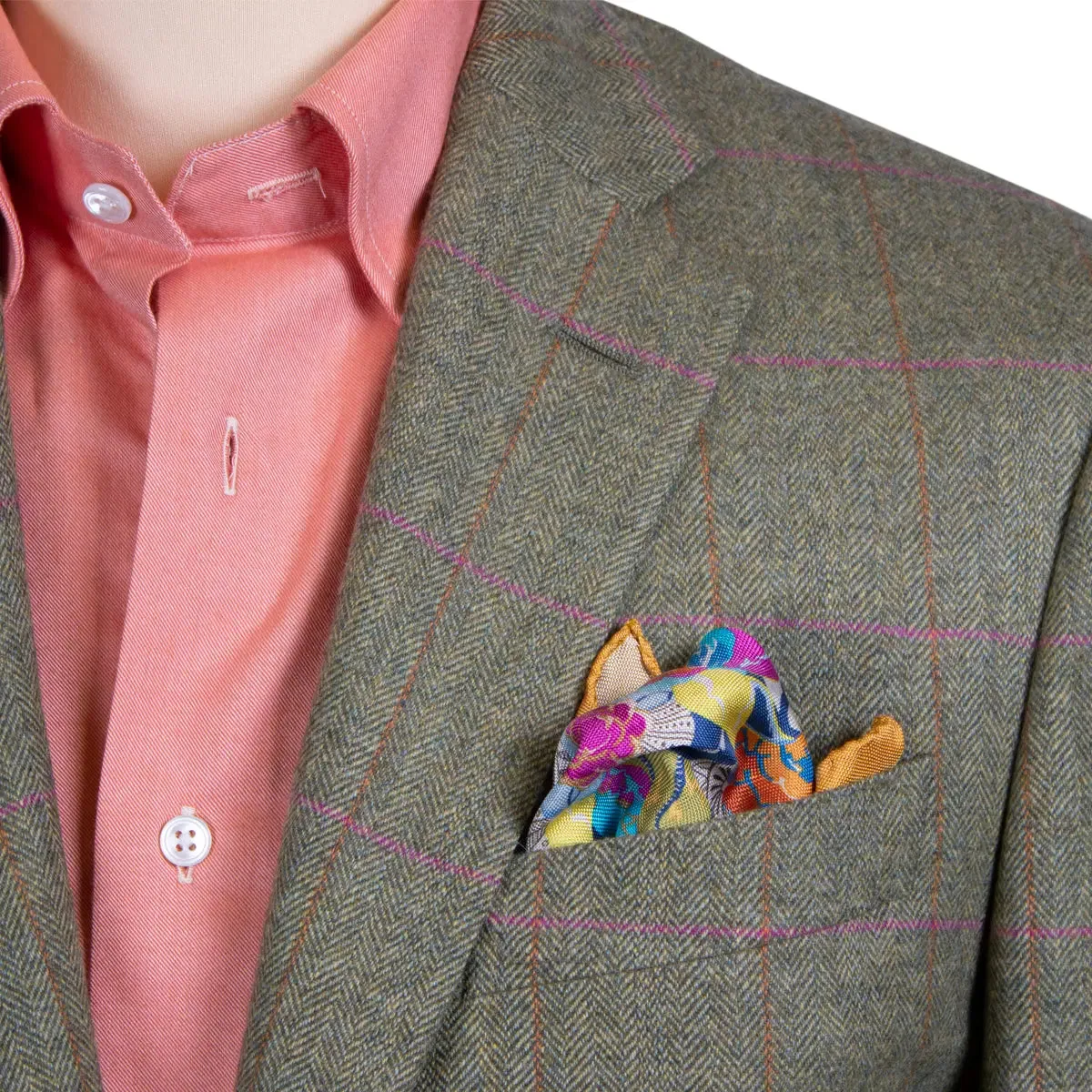 Sage Herringbone & Pink Check Wool & Cashmere Jacket