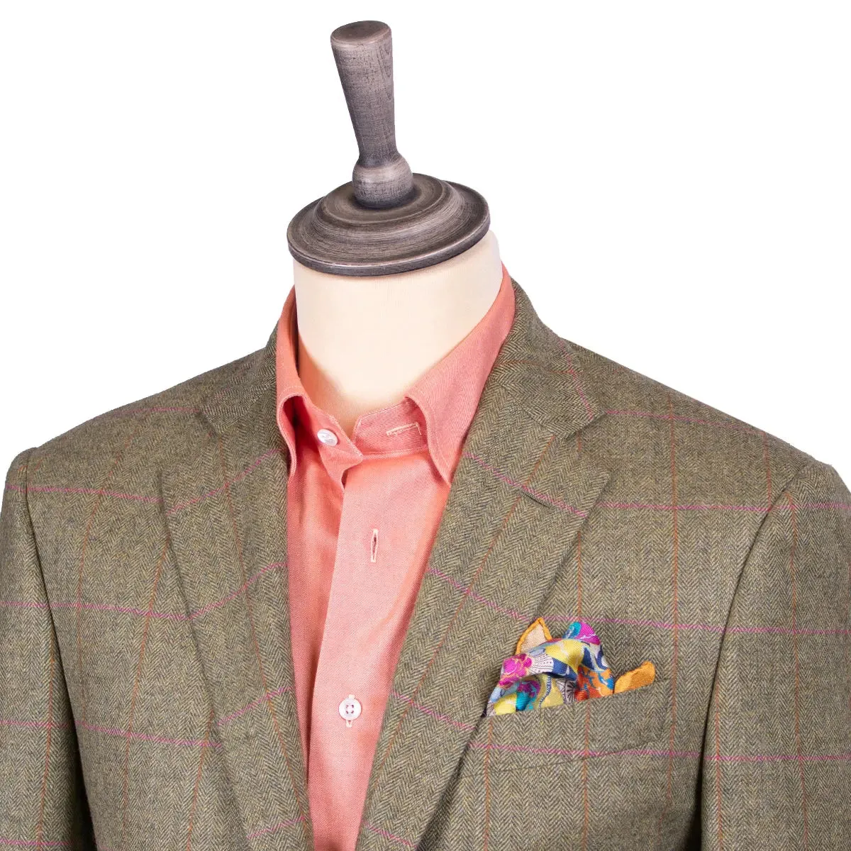 Sage Herringbone & Pink Check Wool & Cashmere Jacket