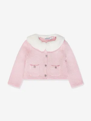 Self Portrait Girls Sequin Knit Cardigan in Pink