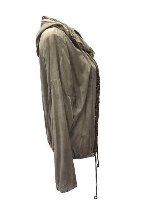 Sequin Hooded Jacket in Washed Stone Made In Italy By Feathers Of Italy One Size