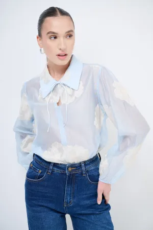 Sheer floral blouse with tie-neck detail wholesale