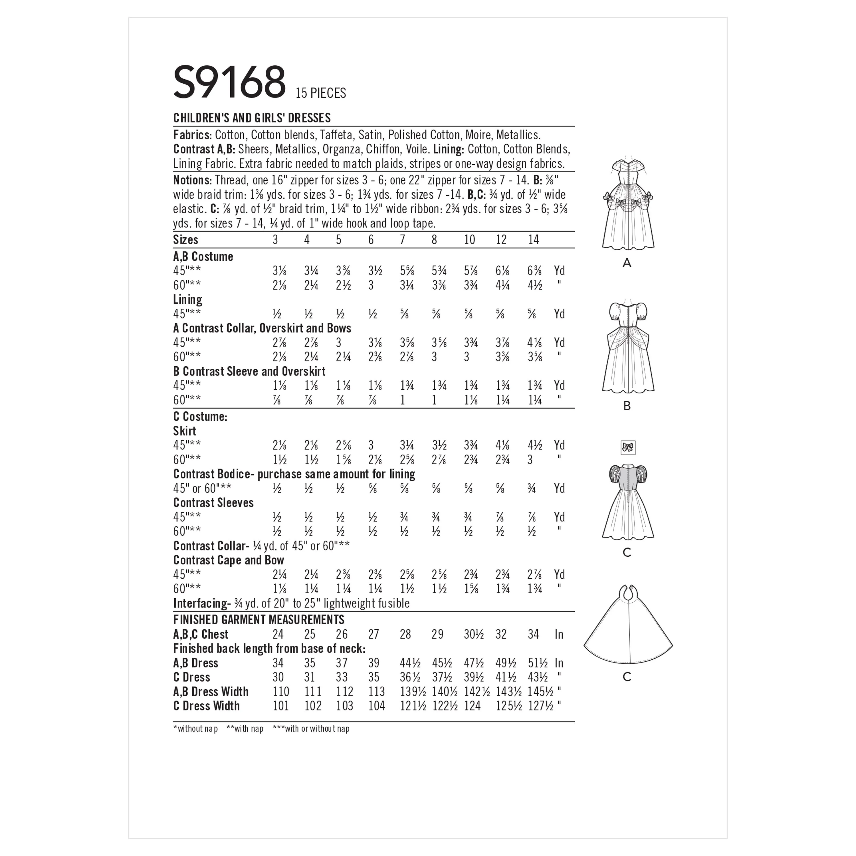 Simplicity Sewing Pattern S9168 Children's and Girls' Princess Costumes