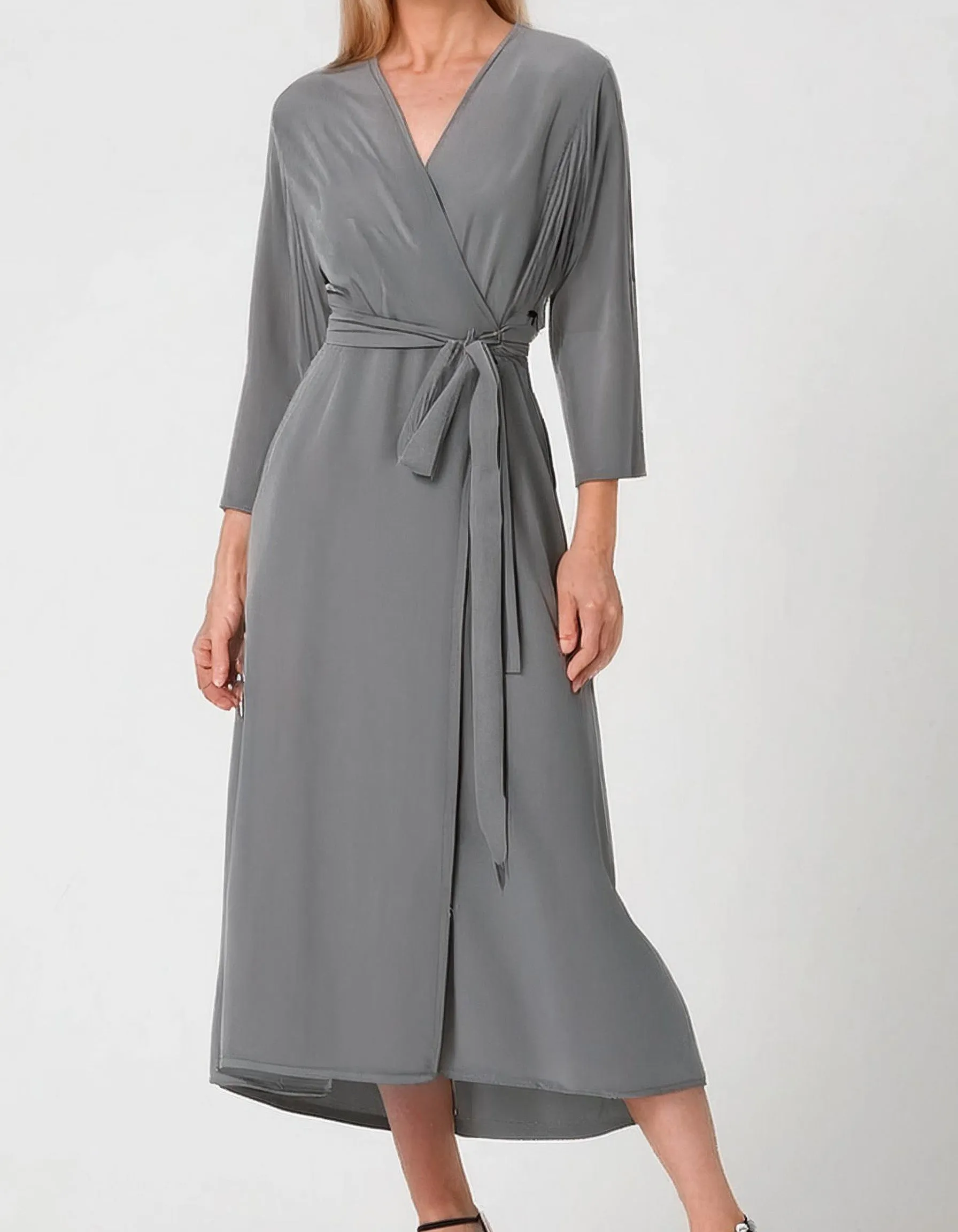 Slate Gray Sophistication Wrap Dress