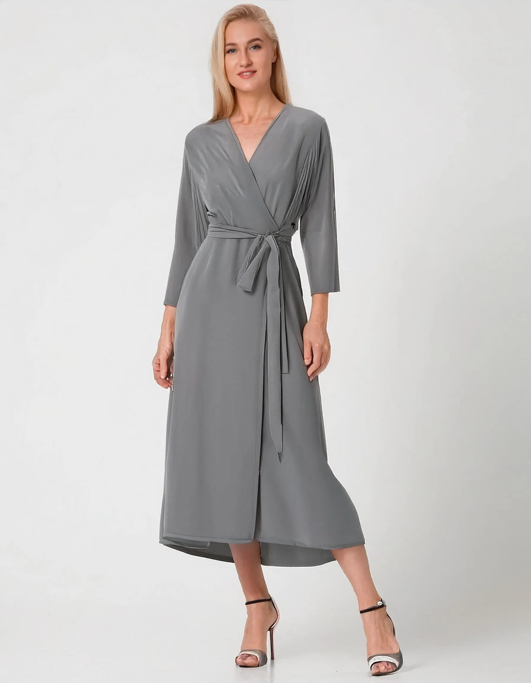 Slate Gray Sophistication Wrap Dress