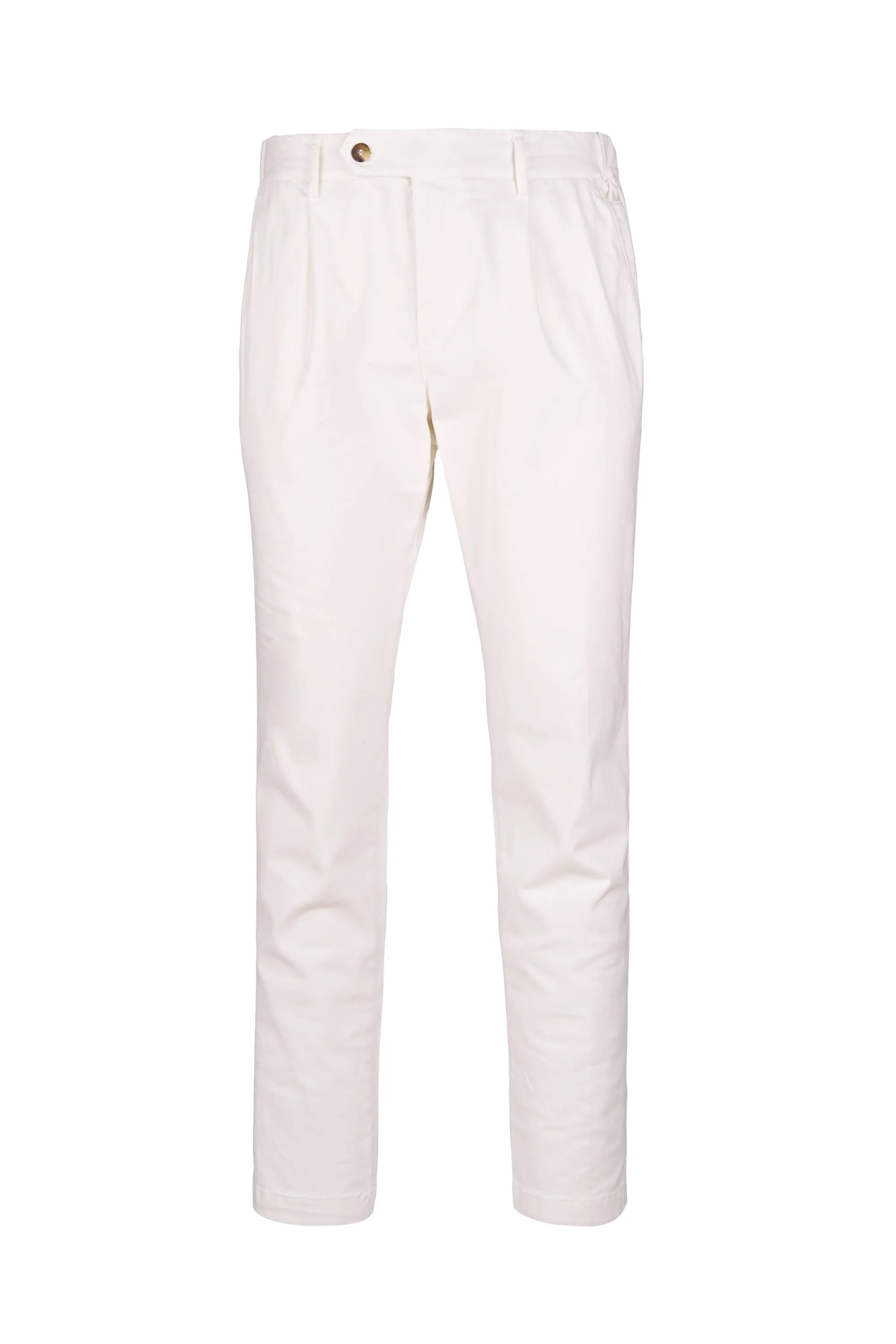 Stretch Cotton Twill Chino Pants with Pleats