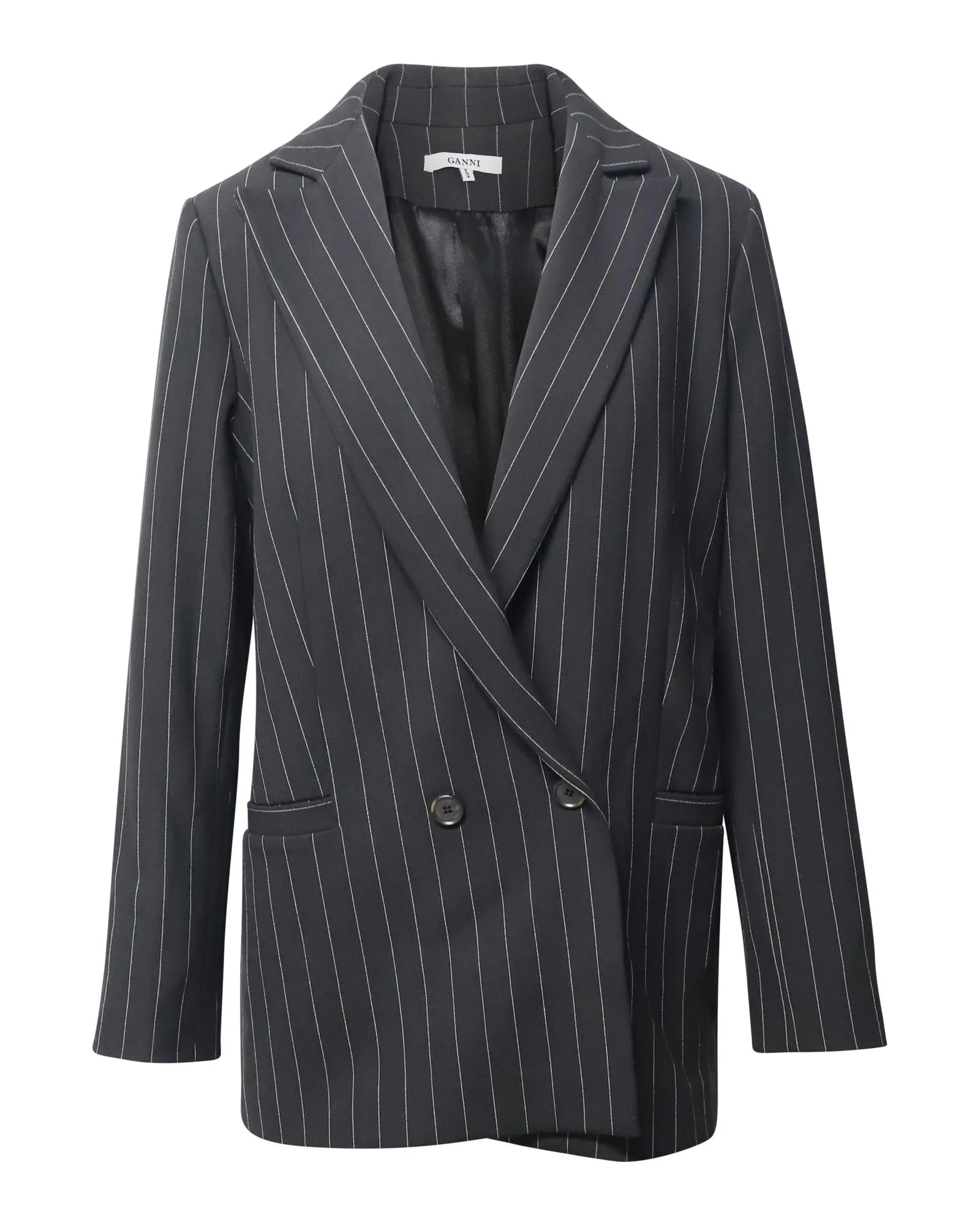 Striped Double-Breasted Blazer in Black Polyester