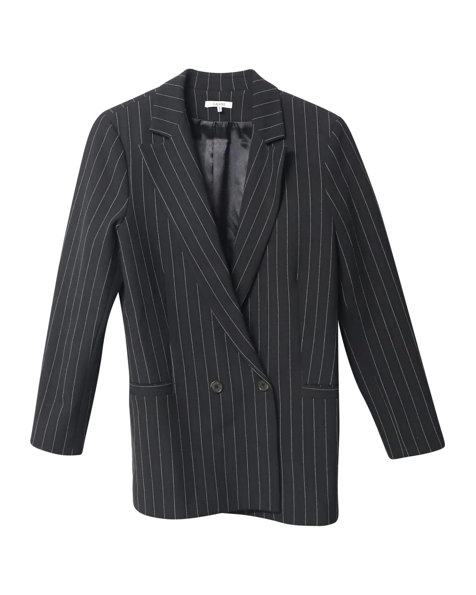 Striped Double-Breasted Blazer in Black Polyester