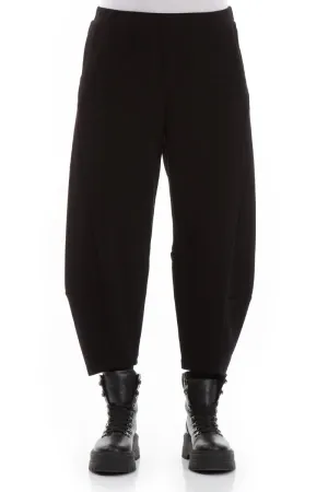 Taper Black Cotton Jersey Trousers