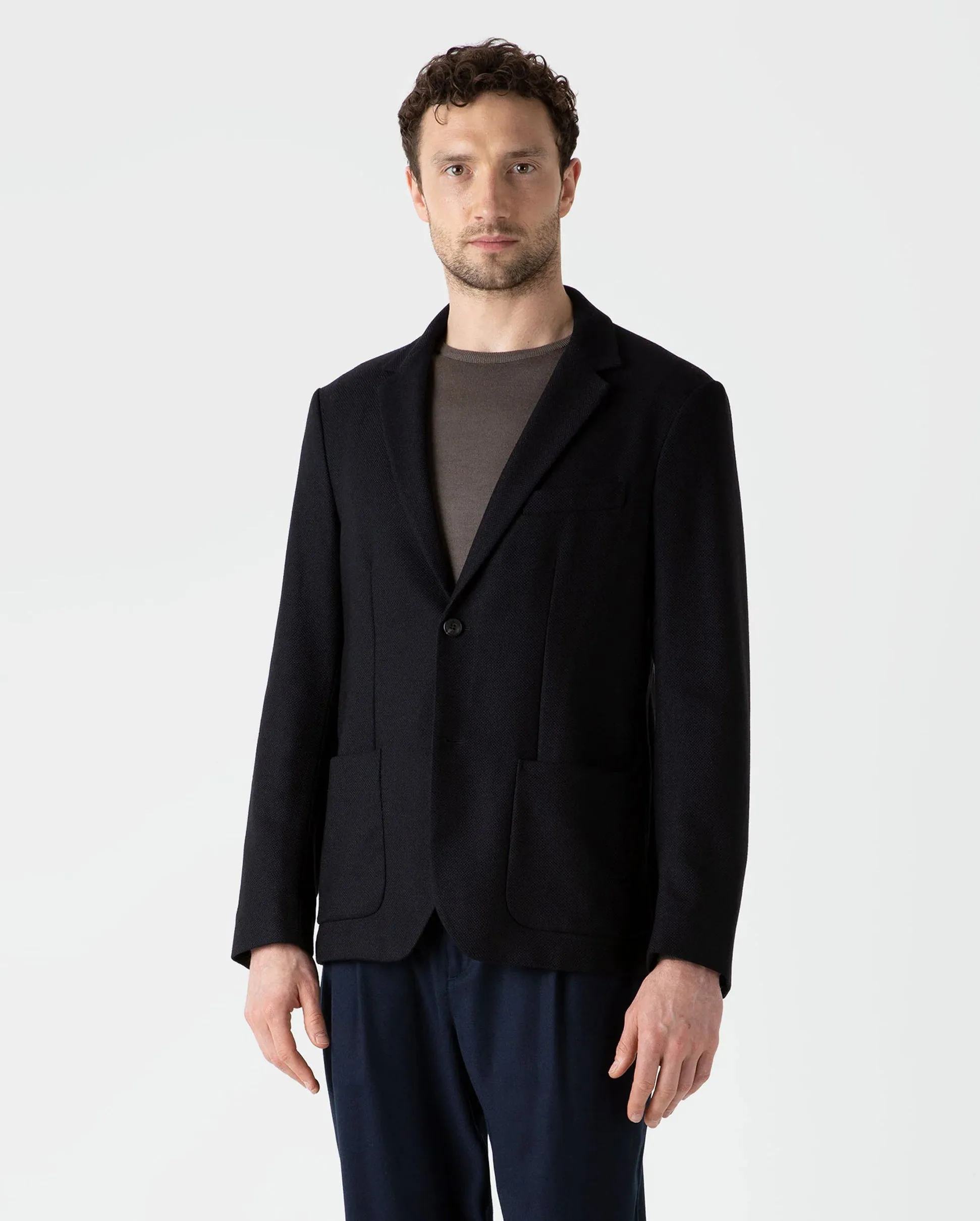 TEXTURED WOOL BLAZER / NAVY