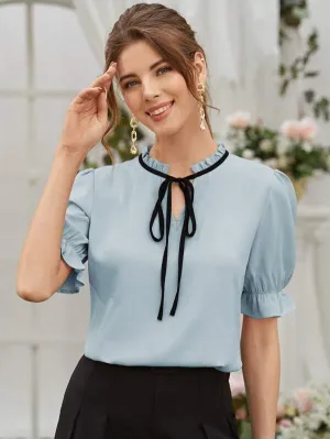 Tie Front Flounce Sleeve Blouse