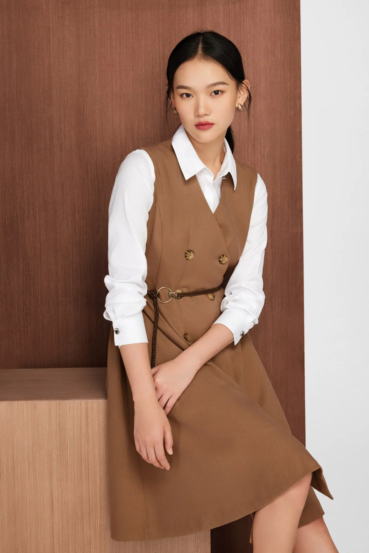 Veronica Soft Touch Stretchable Flare Trench Dress with Belt