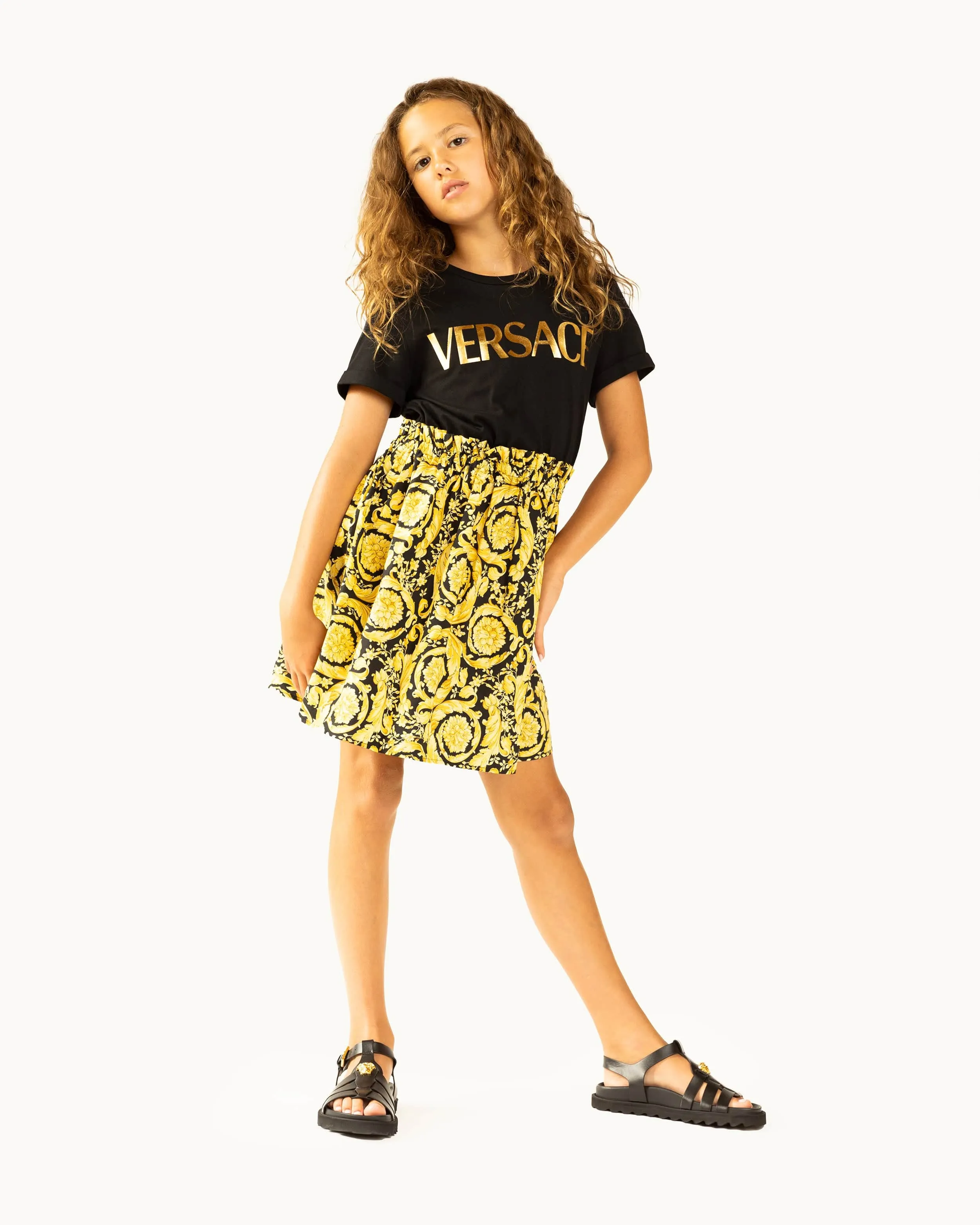 Versace Girls Barocco Logo Dress in Black