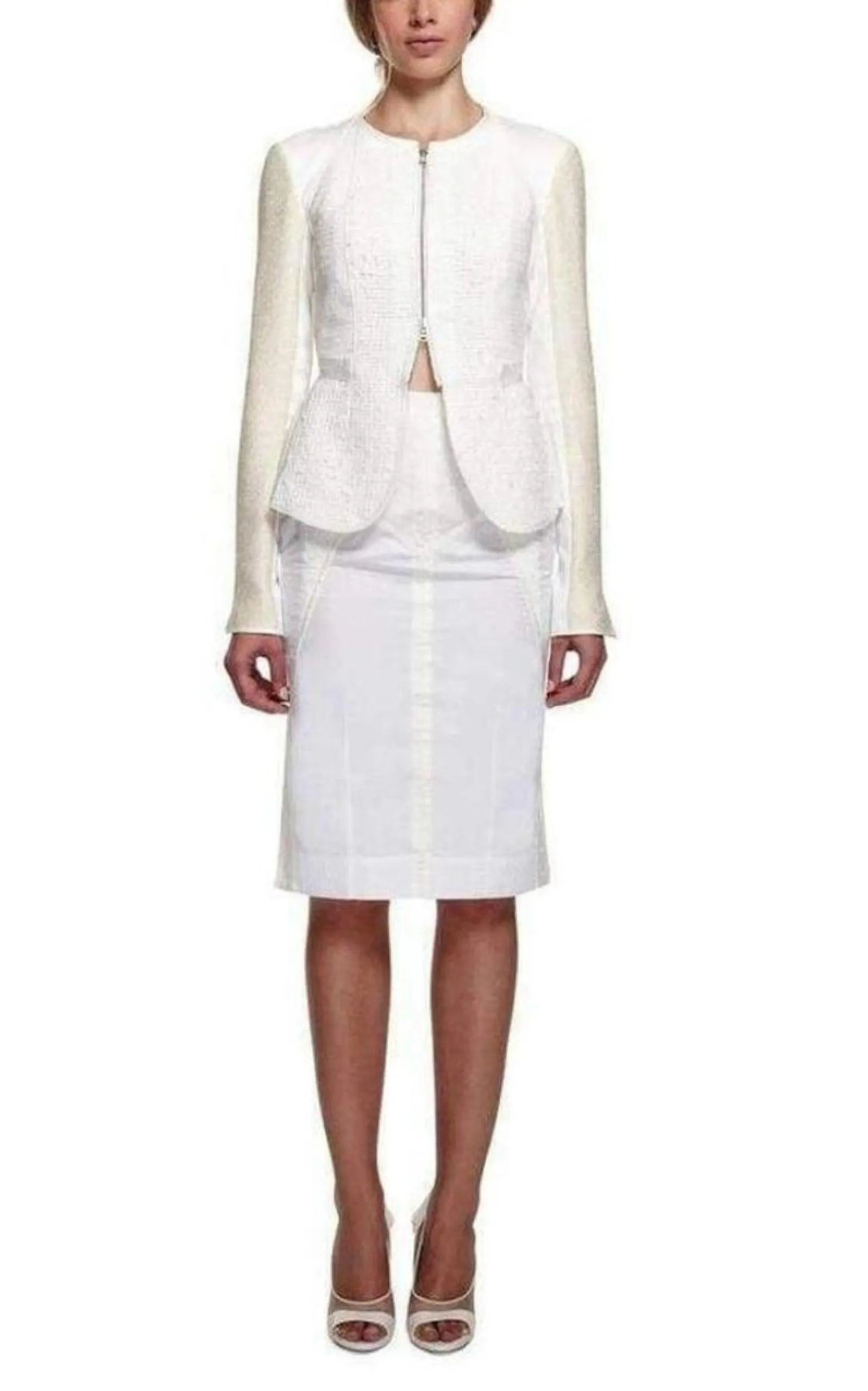 White Tailored Cotton Lace Back Jacket