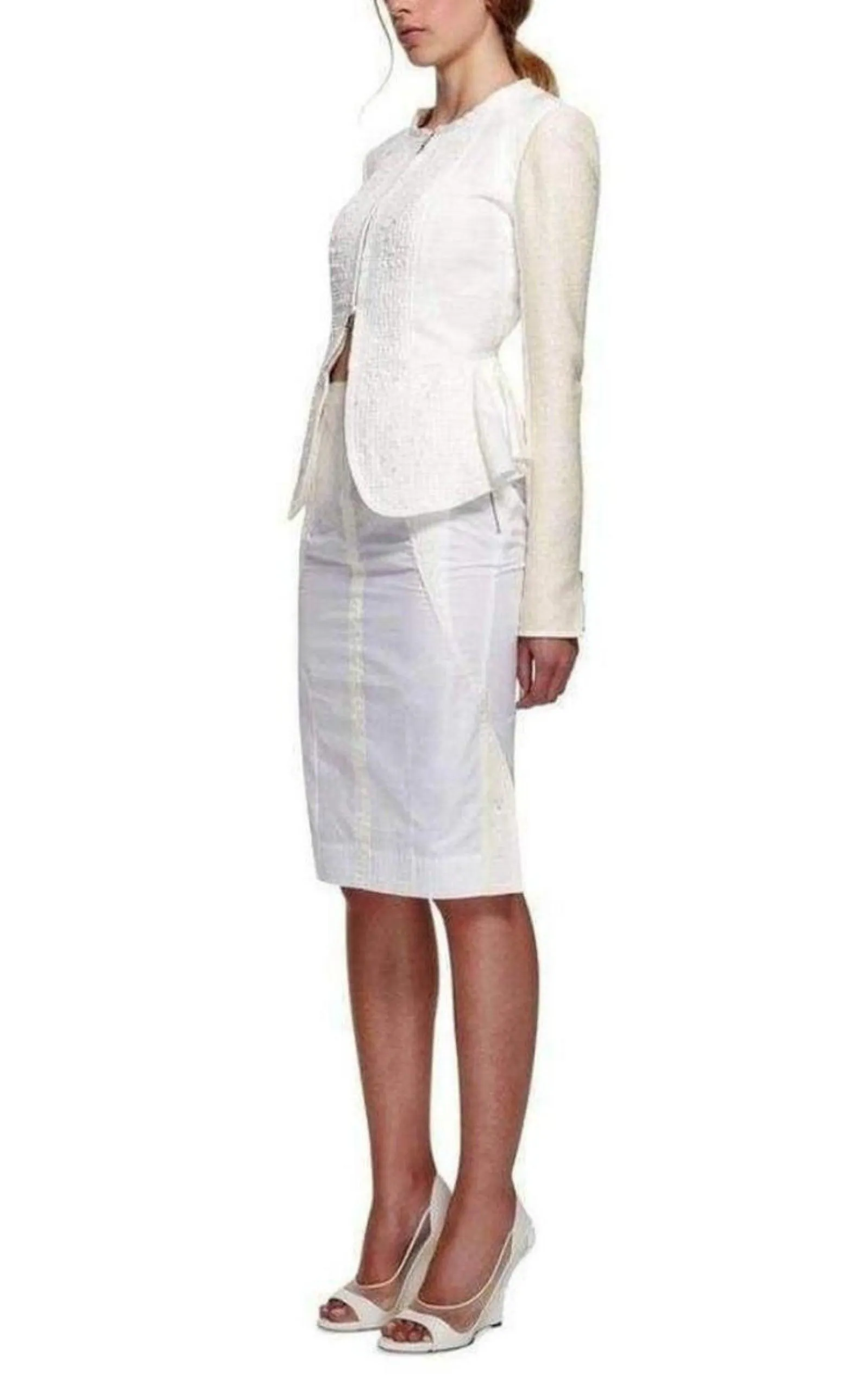 White Tailored Cotton Lace Back Jacket